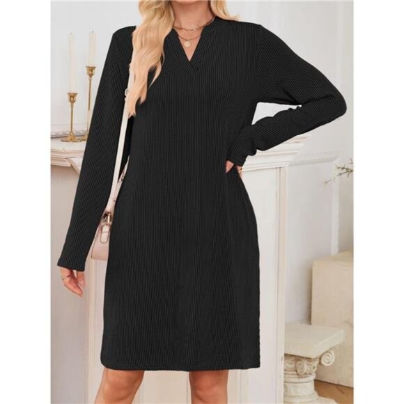Casual Ribbed Knit Long Sleeve Dress - Picture 6 of 16
